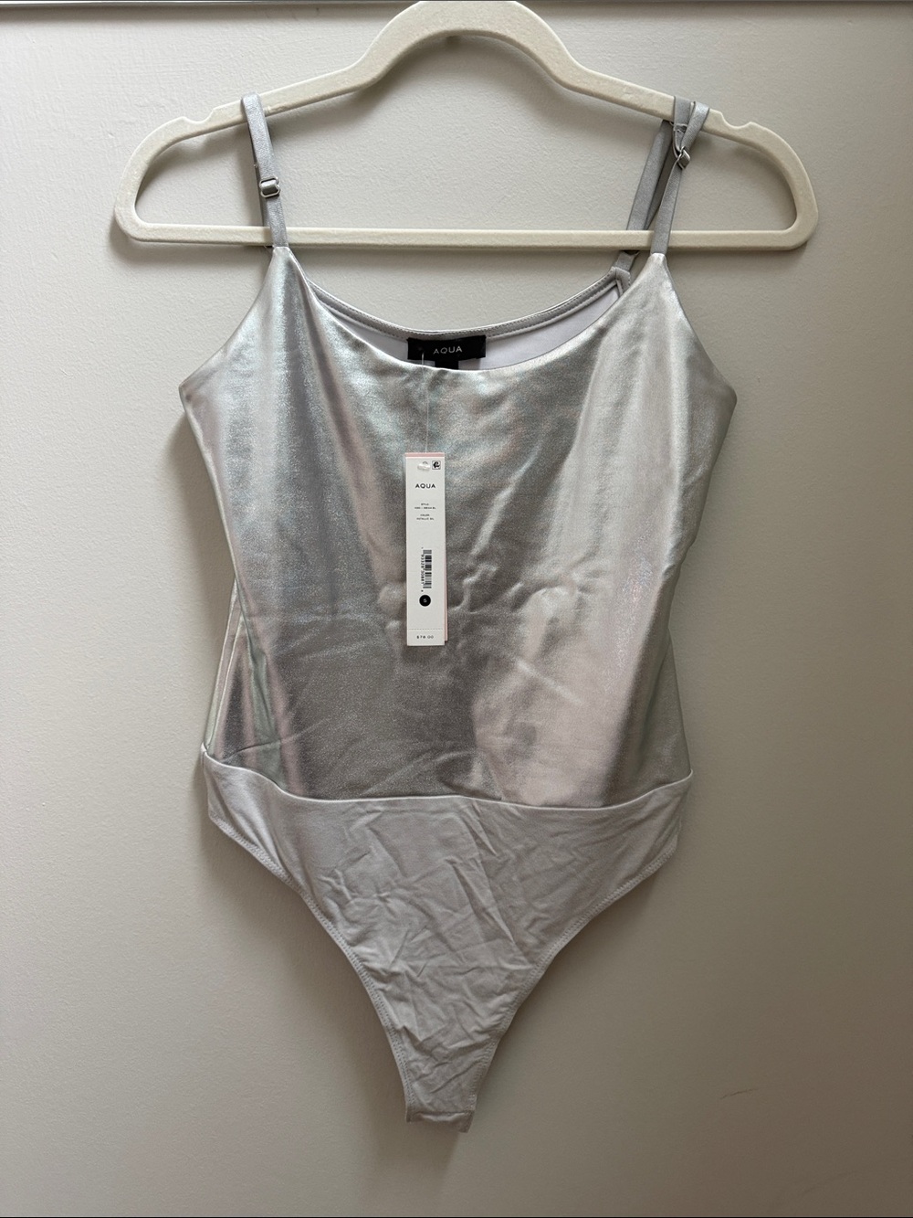 NWT AQUA Silver Metallic Bodysuit Size S